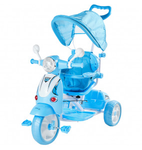 Aziamor Triciclo Vespa 2 in 1 Con Manico Direzionabile Azzurro per Bambini