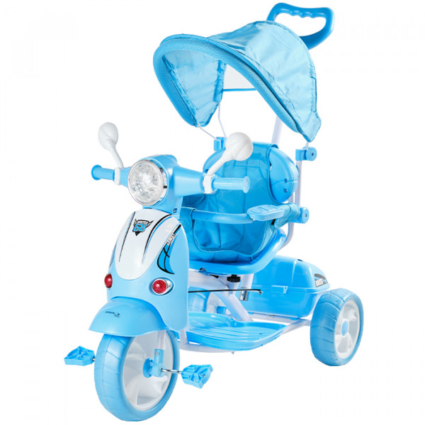 Aziamor Triciclo Vespa 2 in 1 Con Manico Direzionabile Azzurro per Bambini