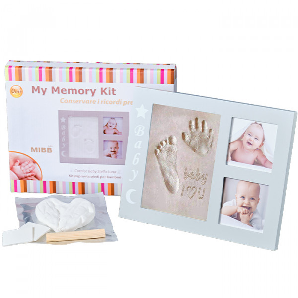 Mibb Memory Kit Cornice Baby Stella Luna con due foto e calco mani