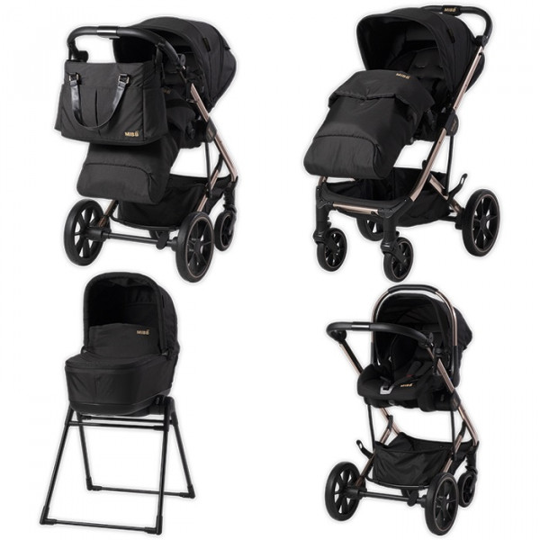 Mibb Samya Trio Sistema Modulare per Bambini Telaio Rose Gold Stand Up e Borsa Inclusa Colore Nero