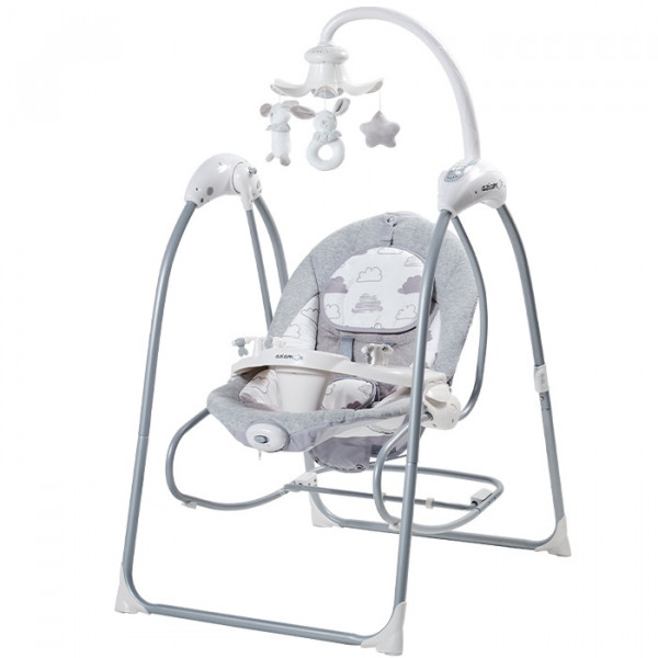 Aziamor Sogni D'oro Altalena Elettrica 3in 1 Sdraietta Culla Dondolo Economica con Zanzariera Grigio