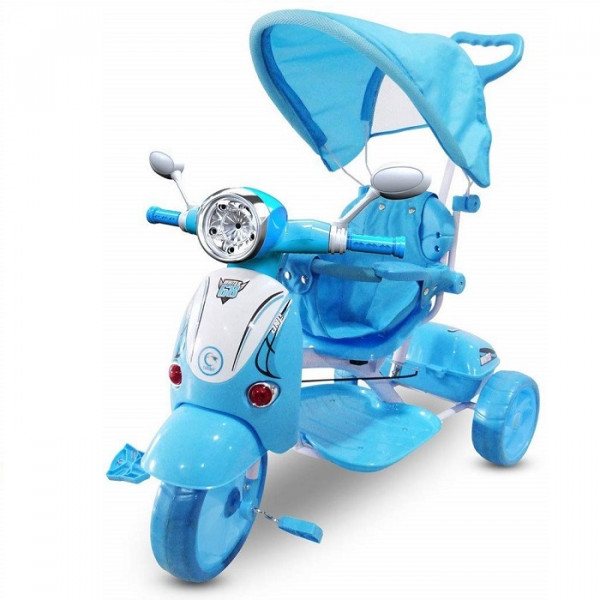Aziamor Triciclo Vespa 2 in 1 Con Manico Direzionabile per Bambini Colore Azzurro