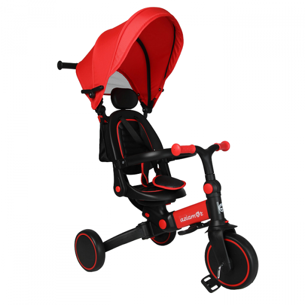 Aziamor Evolution Triciclo 4 in 1 con Manico Direzionale per Bambini Rosso
