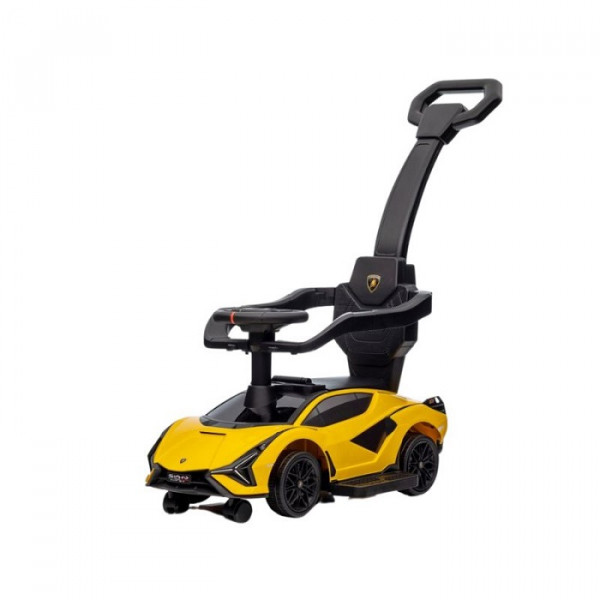 Aziamor Primi Passi 3 in 1 Macchina Cavalcabile Lamborghini con Maniglione Direzionabile Giallo